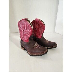 Girls Caballo Dorado Brown/ Maroon Leather Cowgirl Boots Size 16.5 Us 10.5? Box